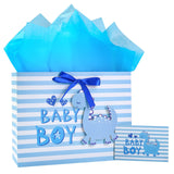 Loveinside Baby Boy Gift Bag Blue Dinosaur Design with Tissue Paper and Greeting Card for Baby Shower New Parents and More - 13 x 10 x 5 1 Pcs-New