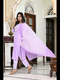 Anni Designer Women'S Cotton Blend Straight Printed Kurta With Pant & Dupatta (Baiyaan Purple-Cmd_L_Purple_Large),Purple,L,Cotton Blend,Regular,Kurta, Scarf