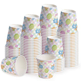 WRAPAHOLIC 3oz Easter Paper Cups - 100 Pack Disposable Bathroom Cups with Colorful Eggs Plaid Design, Small Mouthwash Cup for To