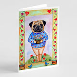 Pug Valentine'S Hearts Greeting Cards And Envelopes Pack Of 8