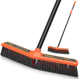 JEHONN Push Broom Outdoor Heavy Duty, 15.7 inches VShaped Stiff Bristle Commercial Industrial Brush with 61 Long Handle for
