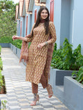 Gosriki Women'S Cotton Blend Straight Printed Kurta With Pant & Dupatta (Nasi Peach-Gs_L_Peach_Large),Peach,,B0CGD6X6T6