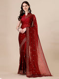Pratham Blue Womens Sequins Silk Fancy Saree For Women With Blouse Piece (Pb-384_Red)