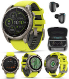 Wearable4U Garmin Fenix 8 - 47 mm Multisport GPS Smartwatch, Solar, Sapphire, Titanium with Amp Yellow/Graphite Silicone, Built-