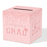 JCTHKUKU Pink Graduation Congrats Card Box, 2026 Rose Gold Graduation Party Decorations Graduation Money Card Boxes Holder Gradu
