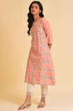 W For Woman Peach Glitter Printed A-Line Kurta_23Few18649-120097_Xl