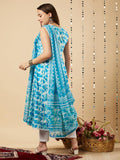 Gosriki Women'S Cotton Blend Anarkali Printed Kurta With Pant & Dupatta (Kalishta Sky Blue-Nw-Gs_L_Sky Blue_Large),Sky Blue,,B0CJ38YBSR