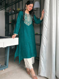 Libas Women'S Silk Yoke Design A-Line Kurta (23516O_Teal Teal 2Xl