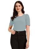 Wedani Women'S Casual Solid Top With Regular Puff Sleeves Western Top (Medium Grey),Grey,M