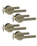 Asidrama 4 Pack Brushed Antique Brass Privacy Door Handles, Door Lever with Door Knobs Indoor for Bedroom or Bathroom, Heavy Dut
