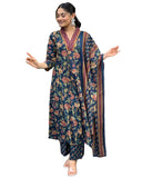 Gosriki Women'S Rayon Blend Anarkali Printed Kurta With Palazzo & Dupatta (Cia Blue-Vks01-Gs_S_Blue_Small),Blue,,B0DC6K6YYP
