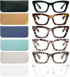 REAVEE 6 Pack Oprah Style Reading Glasses for Women Men Blue Light Blocking, Cute Square Computer Readers with Spring Hinge, 1.5