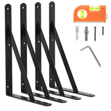 4-Pack 12 Inch Heavy Duty Shelf Brackets, Large Floating Wall Bracket for Garage Storage Shelves, Black Powder-Coated Finish, Lo