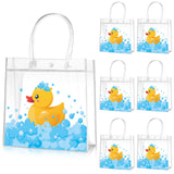 Aliceset 20 Pcs Duck Party Clear Favor Bags with Handles Rubber Duck Baby Shower Goodie Bags for Birthday Party Candy Treat Baby