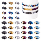 Magibeads 480Pcs Hematite Tila Beads Rectangle Square Beads 6 Colors Metallic Stone Beads Black Gold Silver 2 Hole Bracelet Bead