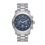 Michael Kors Runway Men'S Watch, Stainless Steel Chronograph Watch For Men With Steel Or Silicone Band, Silver & Blue, One Size,