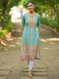 Libas Womens Printed Crepe Straight Kurta For Women Sky Blue L