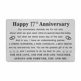 TGCNQ Metal Engraved 17 Year Anniversary Card, 17th Anniversary Card Gifts for Husband Wife Him Her, 17 Year Wedding Anniversary