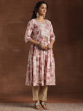 Libas Women'S Silk Floral A-Line Kurta (29227 Pink Pink M
