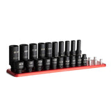 Capri Tools 1/4 in. Drive Shallow and Deep Impact Socket Set, 3/16 to 9/16 in, SAE, 20Piece with Billet Aluminum Socket Rail