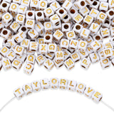 LAIDANLA 1500PCS Acrylic Letter Beads Alphabet Gold Letters White Cube Bead 6 6mm for Jewelry Bracelets Necklaces Key Chains Ma