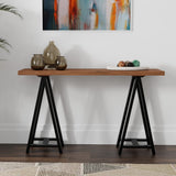 Simplihome Sawhorse Modern Industrial 50 Inch Wide Real Solid Walnut Wood Console Sofa Table, For The Living Room, Entryway And