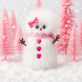 Jenaai Pink Valentine Day Frazzled Snowman Decor Cute Love Handmade Frazzled Snowman Plush Doll Wearing Scarves Table Centerpiec