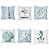 Tatuo 6 Pieces Ocean Beach Pillow Covers 18 x 18 Inch Nautical Summer Sea Theme Cushion Covers Starfish Lighthouse Sailboat Anch