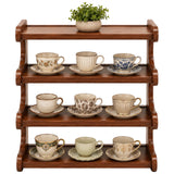 KLYGOBSR 4Tier Wooden Mug Display Holder, SpaceSaving Countertop Cup Organizer Rack, 19.7 x 7.9 x 20.5 in Solid Wood Desk Shel