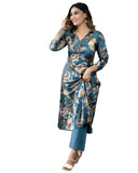 Anni Designer Women'S Cotton Blend Straight Printed Kurta With Pant (Dhun Cerosin_L_Dark Blue_Large),Dark Blue,L