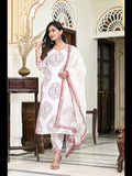 Gosriki Women'S Cotton Blend Floral Printed Straight Kurta With Pants & Dupatta (Cup-Off-White-Cmd-Gs_S_White_Small),White,,B0C6GYCJS6