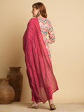 Gosriki Women'S Cotton Blend Straight Printed Kurta With Pant & Dupatta (Kamkoj Pink-Gs_L_Pink_Large),Pink,,B0D9WC18SX