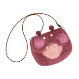Merishopp Women Animal Shaped Bag Wool Felt Mini Handbag For Party Birthday Gift Beach Hippopotamus