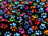 Minerva Crafts Paw Print Anti Pill Polar Fleece Fabric Black - per Yard