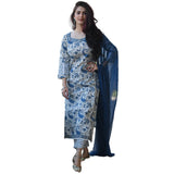 Gosriki Women'S Cotton Blend Straight Printed Kurta With Pant & Dupatta (Please-Blue_S-Go_Blue_Small),Blue,,B0B8DYFYZR