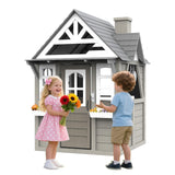 Segmart Kids Playhouse - Outdoor & Indoor Playset, Modern Gray Cedar Wooden Playhouse for Kids Ages 4-8 with Functional Kitchen
