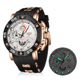 Lige Men'S Chronograph Watch, Multifunction Sport Watch With Stopwatch, Date, Luminous Hands, Water Resistant Rose Case Black Si