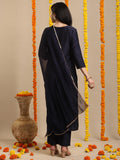 Gosriki Women'S Rayon Blend Straight Embroidered Kurta With Pant & Dupatta (Paan Blue-Gs_L_Blue_Large),Blue,,B0DHQK6Z7C