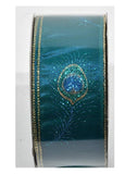 Peacock Feather Emerald & Gold Wire Edge Decorating Bow Gift Wrapping Ribbon 2.5 Wide by 50 Yards
