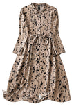 Blackhatch WomenS Brown Animal Print Midi Dress With Shirt Collar, Long Sleeves & Waist Belt | Casual & Office Wear|Trendy Anima