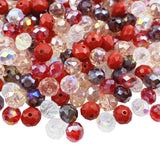 Jmassyang 8mm Briolette Rondelle Faceted AB Crystal Glass Beads for Jewelry Making Bracelets Necklaces Earrings (Red Mixed, 250p