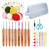 Viradham Crochet Hook Set With Yarn Beginner Crochet Kit, Bamboo Ergonomic Hooks 2.06.0Mm, Stitch Markers, Scissors, Yarn Nee