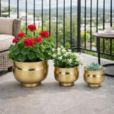 Indian Decormart Metal Large Floor Planter Set Of 3 For Living Room Home Garden Balcony Terrace Hammered Gold Pot