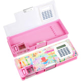 Henoyso Multifunctional Pencil Box for Girls Pink Inspirational Pencil Case with Calculator and Sharpener Cute Pencilcase School