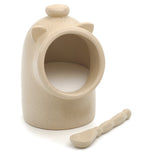 RSVP International Stoneware Salt Pig and Spoon Set, Wide Mouth, Dishwasher Safe, 3x3.25x5, Oatmeal