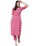 Gosriki Women'S Cotton Blend Printed Straight Kurta With Pant (Azrak-Pink-Gs_Xxl_Pink_Xx-Large),Pink,2,B0BR15GVPY