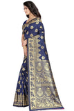 Sugathari Womens Banarasi Saree Pure Kanjivaram Silk Saree Soft New Ladies 2023 Design Wear Sarees Latest Cotton Party Sari Collections With Blouse Piece For Wedding Sadi (Sam San 9016-Navy Blue)