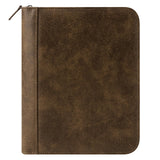 FranklinCovey FC Basics Binder Distressed Simulated Leather Zipper Binder for Planners (Classic, Brown)