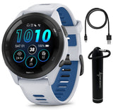 Wearable4U Garmin Forerunner 265 Music GPS Running 46 mm Smartwatch, Whitestone with AMOLED Touchscreen Display E-Bank Bundle