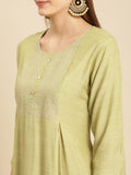 Rangita Mint Green Viscose Calf Length Embroidered Flared Kurti For Women | Kurta For Women_L